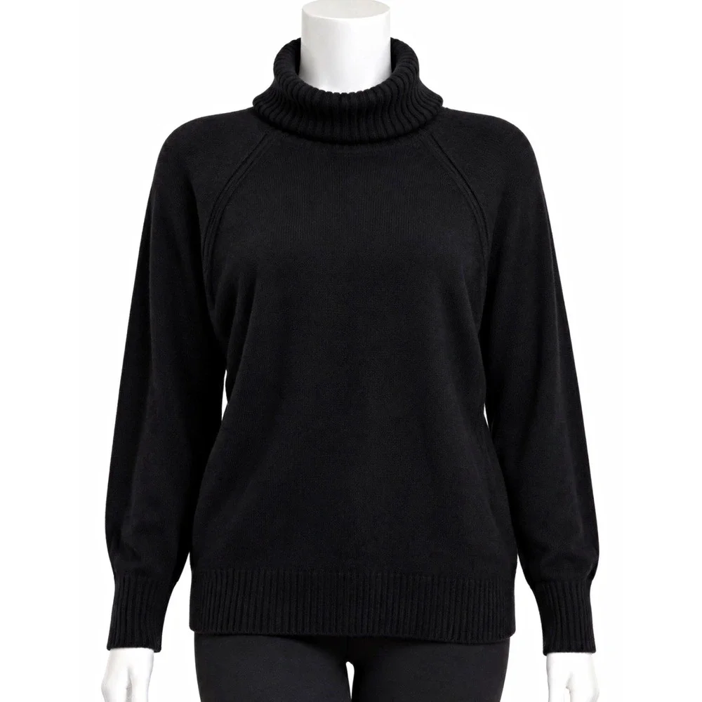 OLD NAVY Women's Pullover Sweater Black Turtleneck Long Sleeve Raglan Size L